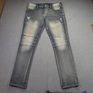 Southpole Jeans Mens 34x32 Blue Skinny Moto‎ Light Bleached Wash Stretch Rock